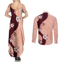 Polynesia Hibiscus Couples Matching Summer Maxi Dress and Long Sleeve Button Shirt Rose Bud Curve Motif LT05 - Polynesian Pride