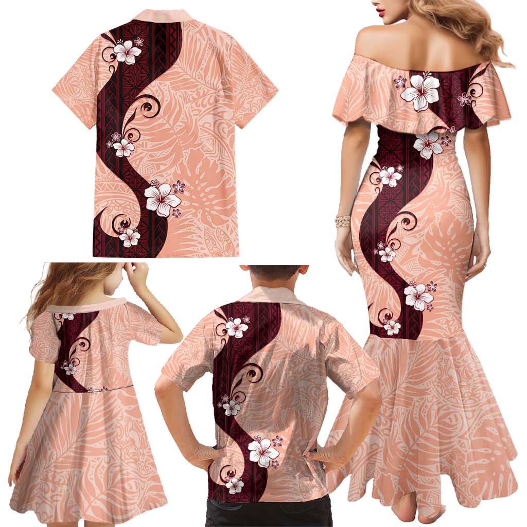 Polynesia Hibiscus Family Matching Mermaid Dress and Hawaiian Shirt Rose Bud Curve Motif LT05 - Polynesian Pride