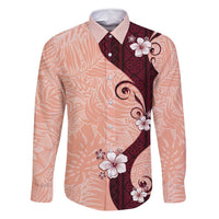 Polynesia Hibiscus Family Matching Off Shoulder Maxi Dress and Hawaiian Shirt Rose Bud Curve Motif LT05 Dad's Shirt - Long Sleeve Red - Polynesian Pride