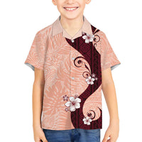 Polynesia Hibiscus Family Matching Off Shoulder Maxi Dress and Hawaiian Shirt Rose Bud Curve Motif LT05 Son's Shirt Red - Polynesian Pride