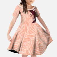 Polynesia Hibiscus Family Matching Puletasi and Hawaiian Shirt Rose Bud Curve Motif LT05 Daughter's Dress Red - Polynesian Pride