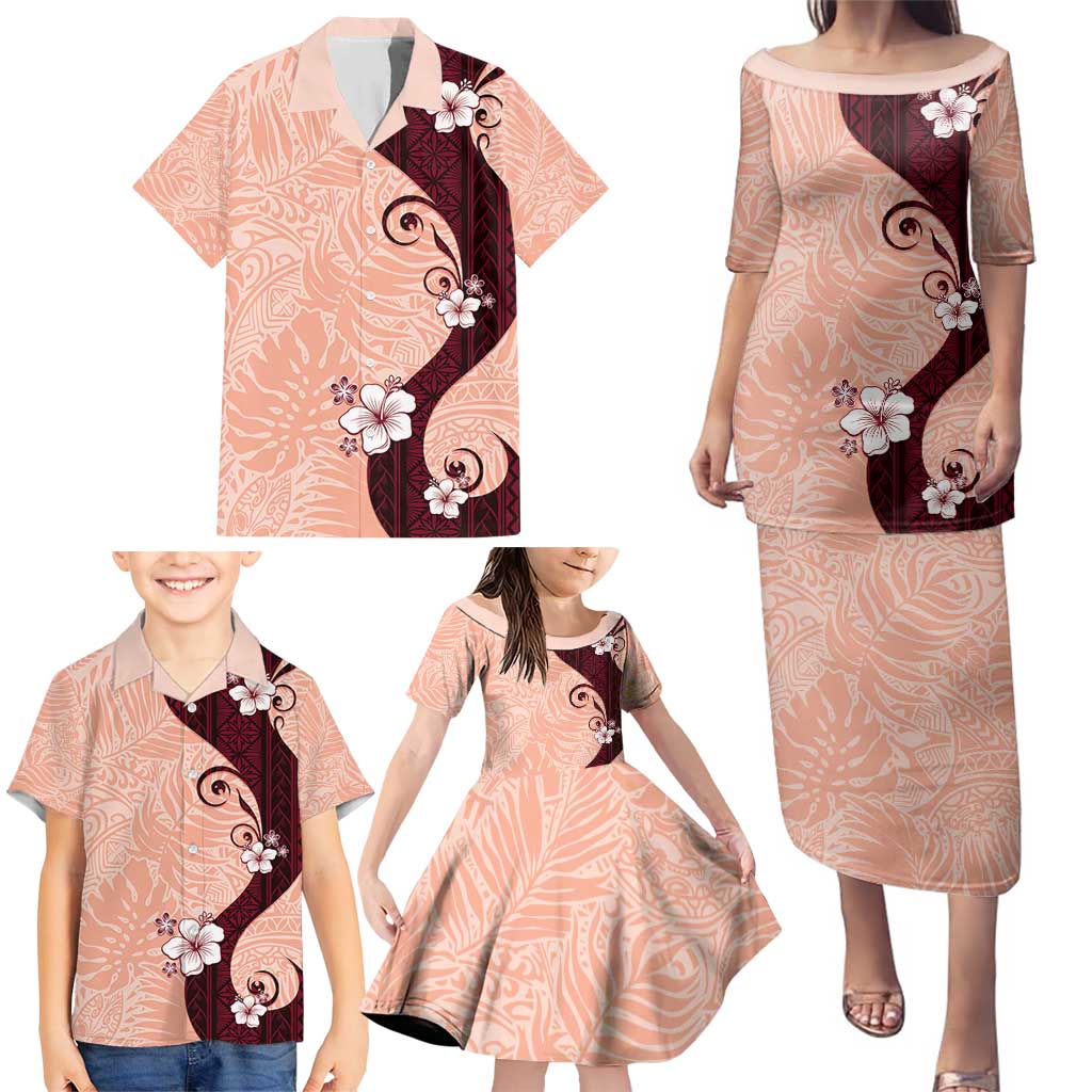 Polynesia Hibiscus Family Matching Puletasi and Hawaiian Shirt Rose Bud Curve Motif LT05 - Polynesian Pride