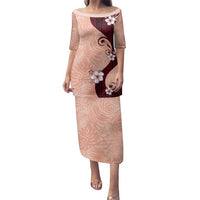 Polynesia Hibiscus Family Matching Puletasi and Hawaiian Shirt Rose Bud Curve Motif LT05 Mom's Dress Red - Polynesian Pride
