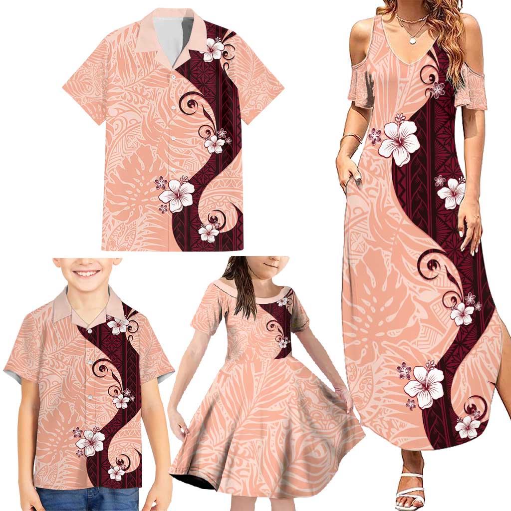 Polynesia Hibiscus Family Matching Summer Maxi Dress and Hawaiian Shirt Rose Bud Curve Motif LT05 - Polynesian Pride