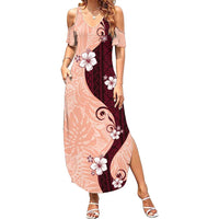 Polynesia Hibiscus Family Matching Summer Maxi Dress and Hawaiian Shirt Rose Bud Curve Motif LT05 Mom's Dress Red - Polynesian Pride