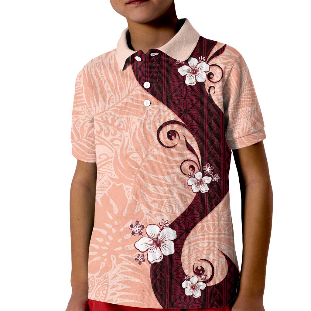 Polynesia Hibiscus Kid Polo Shirt Rose Bud Curve Motif LT05 Kid Red - Polynesian Pride