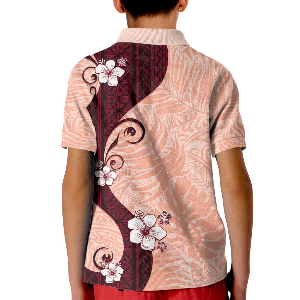 Polynesia Hibiscus Kid Polo Shirt Rose Bud Curve Motif LT05 - Polynesian Pride