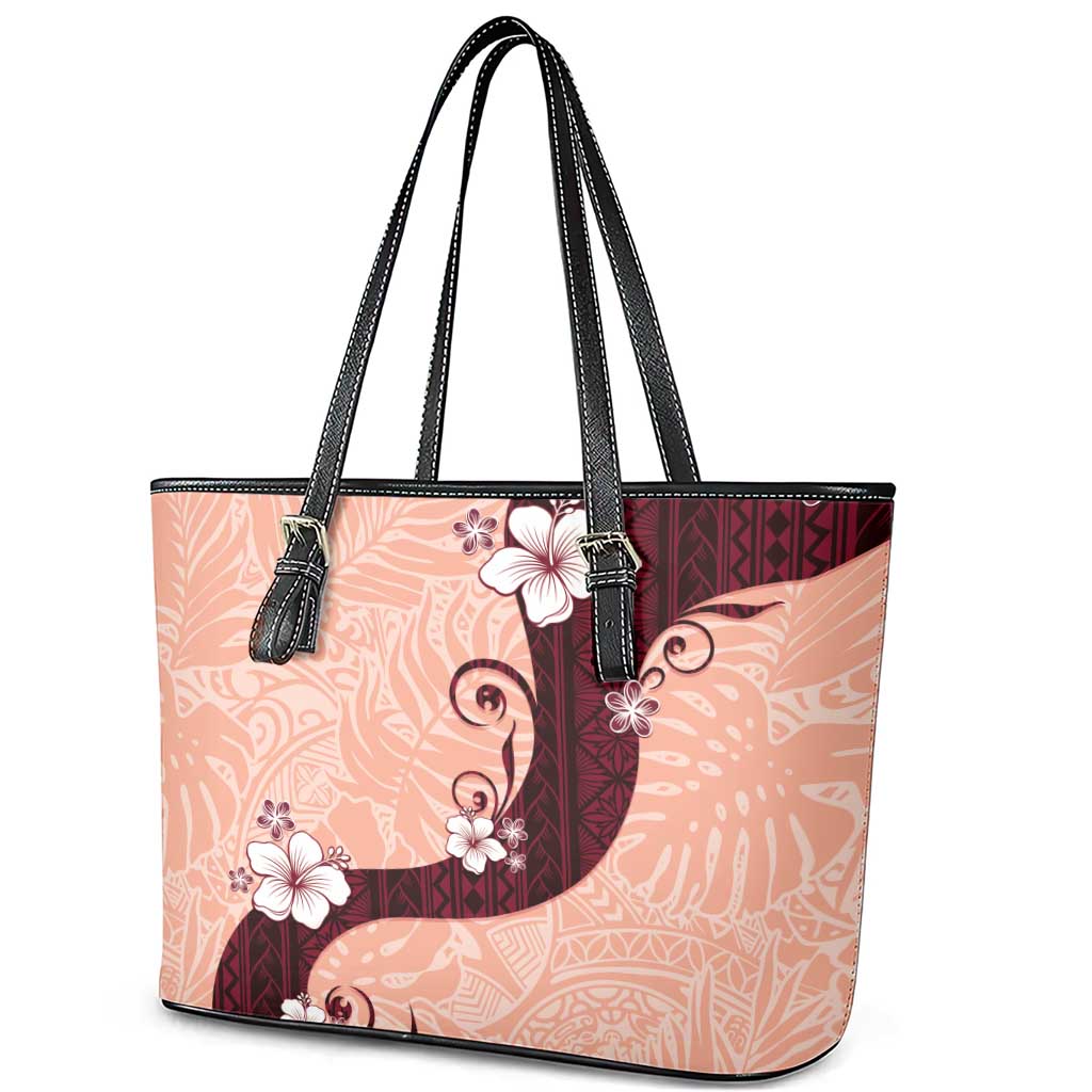 Polynesia Hibiscus Leather Tote Bag Rose Bud Curve Motif - Polynesian Pride