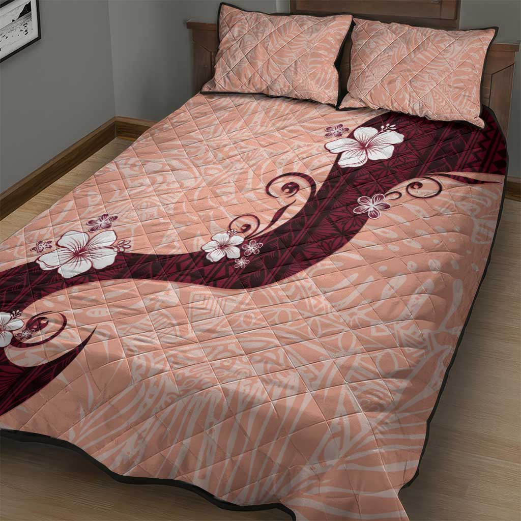 Polynesia Hibiscus Quilt Bed Set Rose Bud Curve Motif - Polynesian Pride