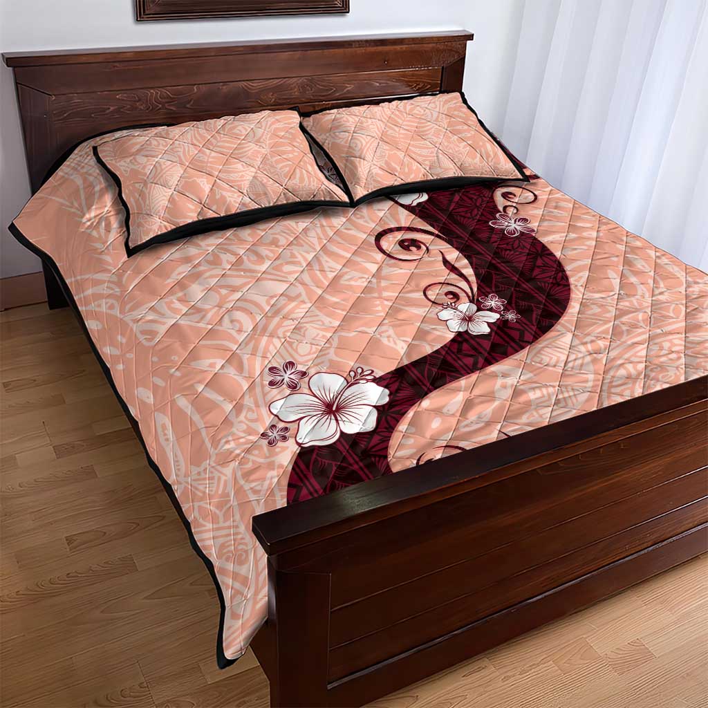 Polynesia Hibiscus Quilt Bed Set Rose Bud Curve Motif - Polynesian Pride