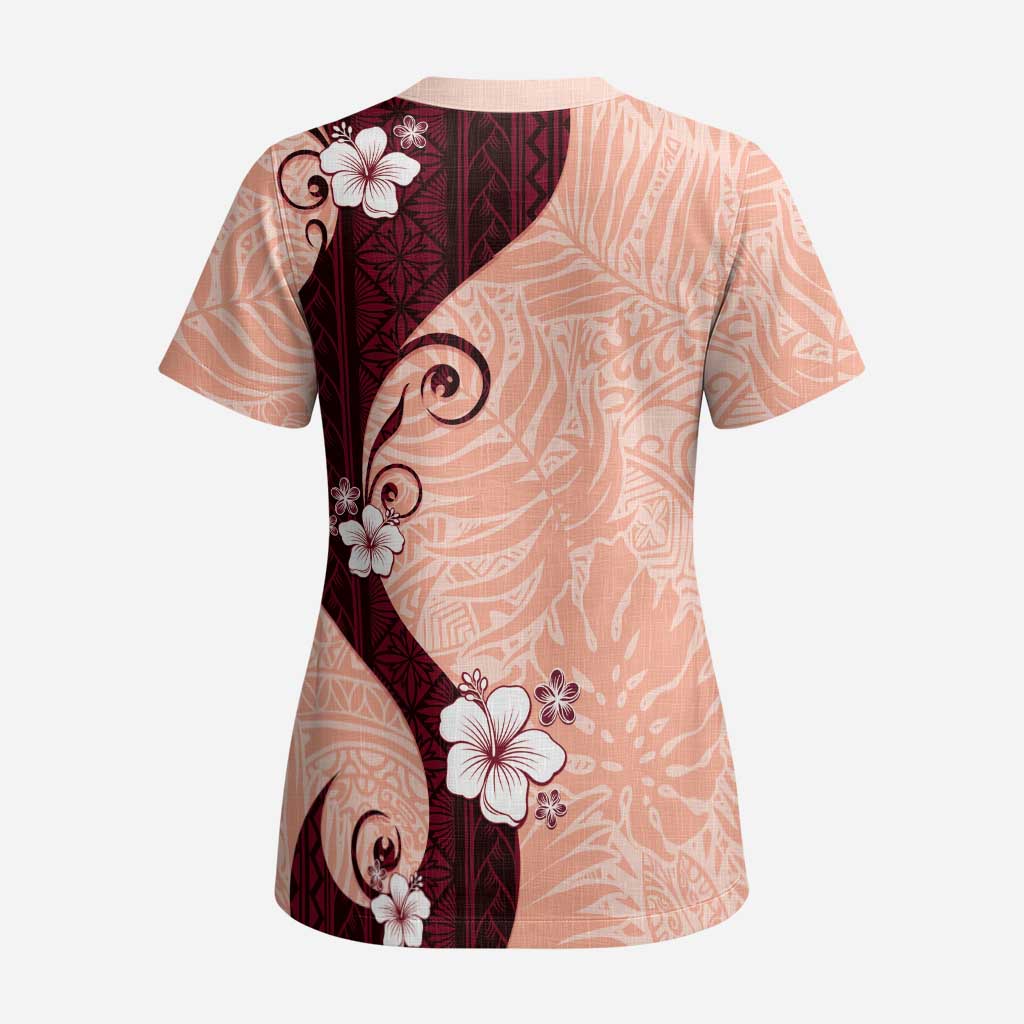 Polynesia Hibiscus Scrub Top Rose Bud Curve Motif - Polynesian Pride