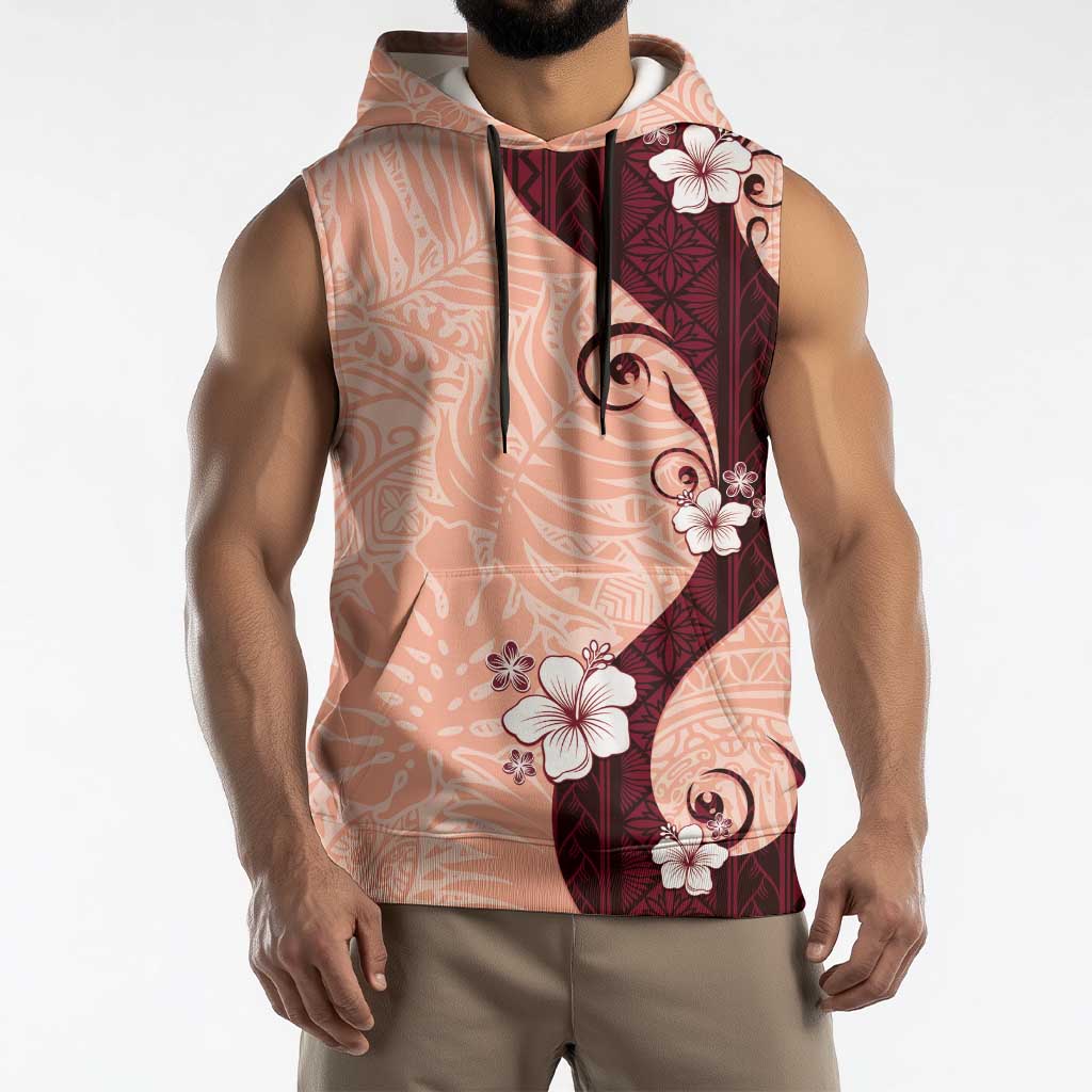 Polynesia Hibiscus Sleeveless Hoodie Rose Bud Curve Motif - Polynesian Pride