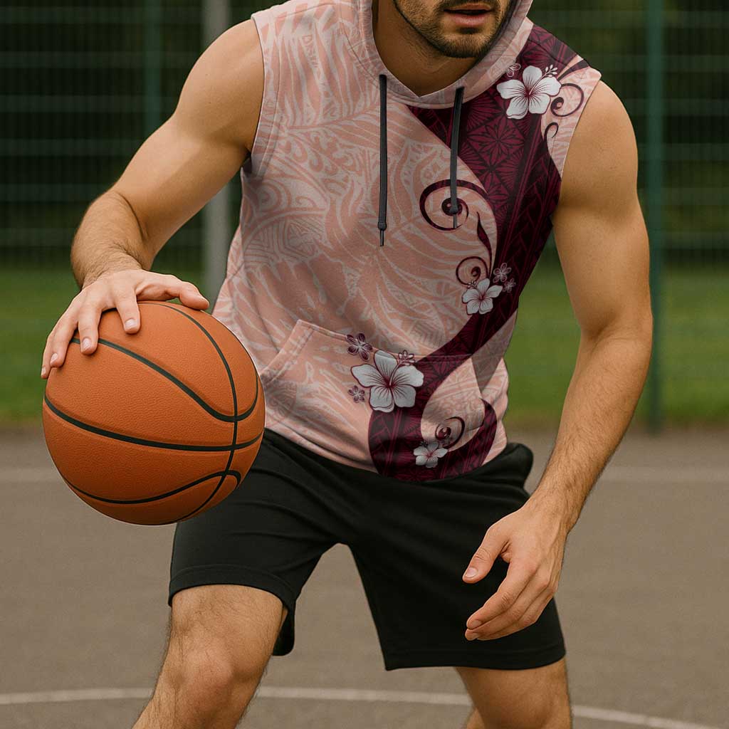 Polynesia Hibiscus Sleeveless Hoodie Rose Bud Curve Motif - Polynesian Pride