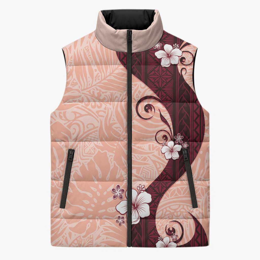 Polynesia Hibiscus Sleeveless Puffer Jacket Rose Bud Curve Motif LT05 Unisex Red - Polynesian Pride