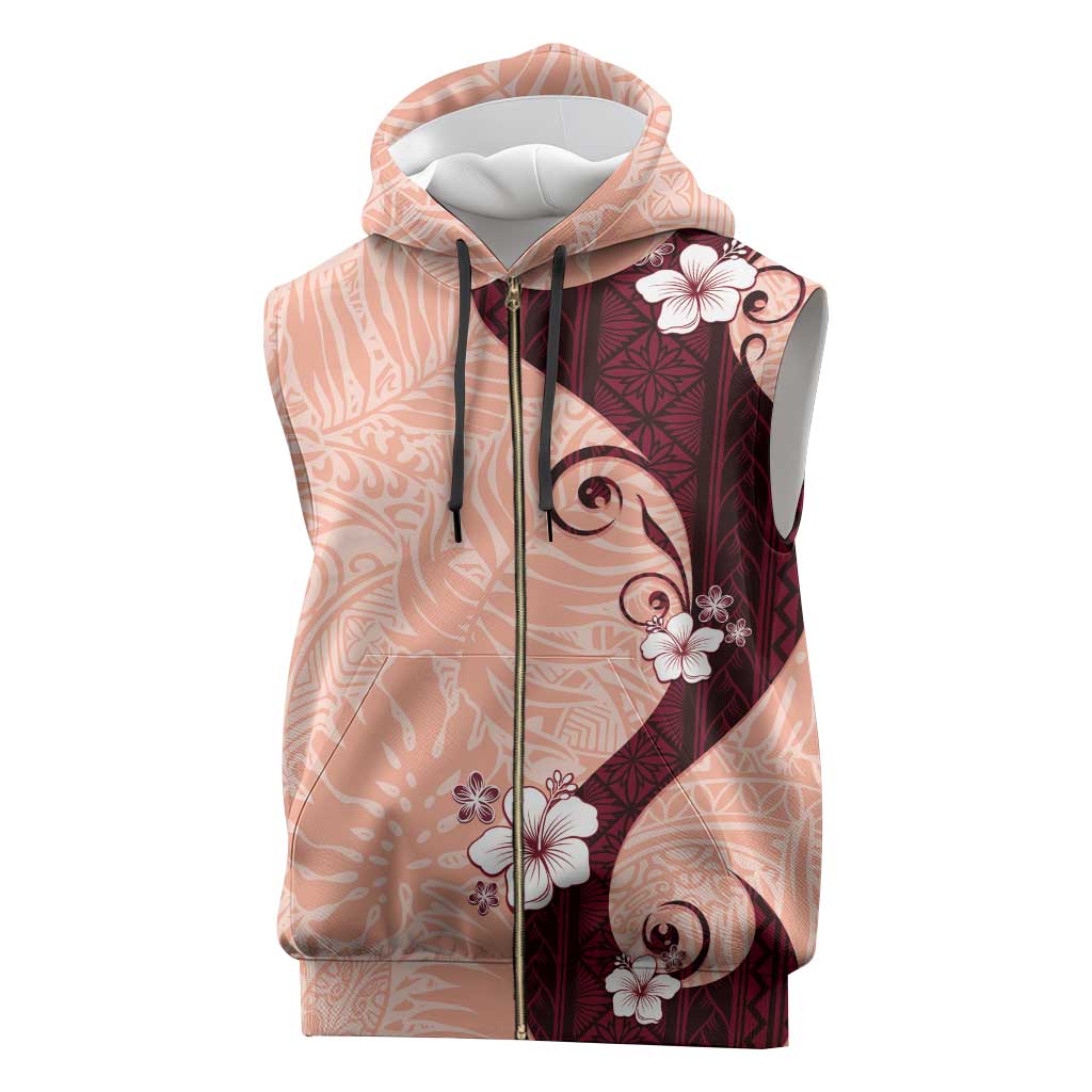 Polynesia Hibiscus Sleeveless Zip Hoodie Rose Bud Curve Motif - Polynesian Pride