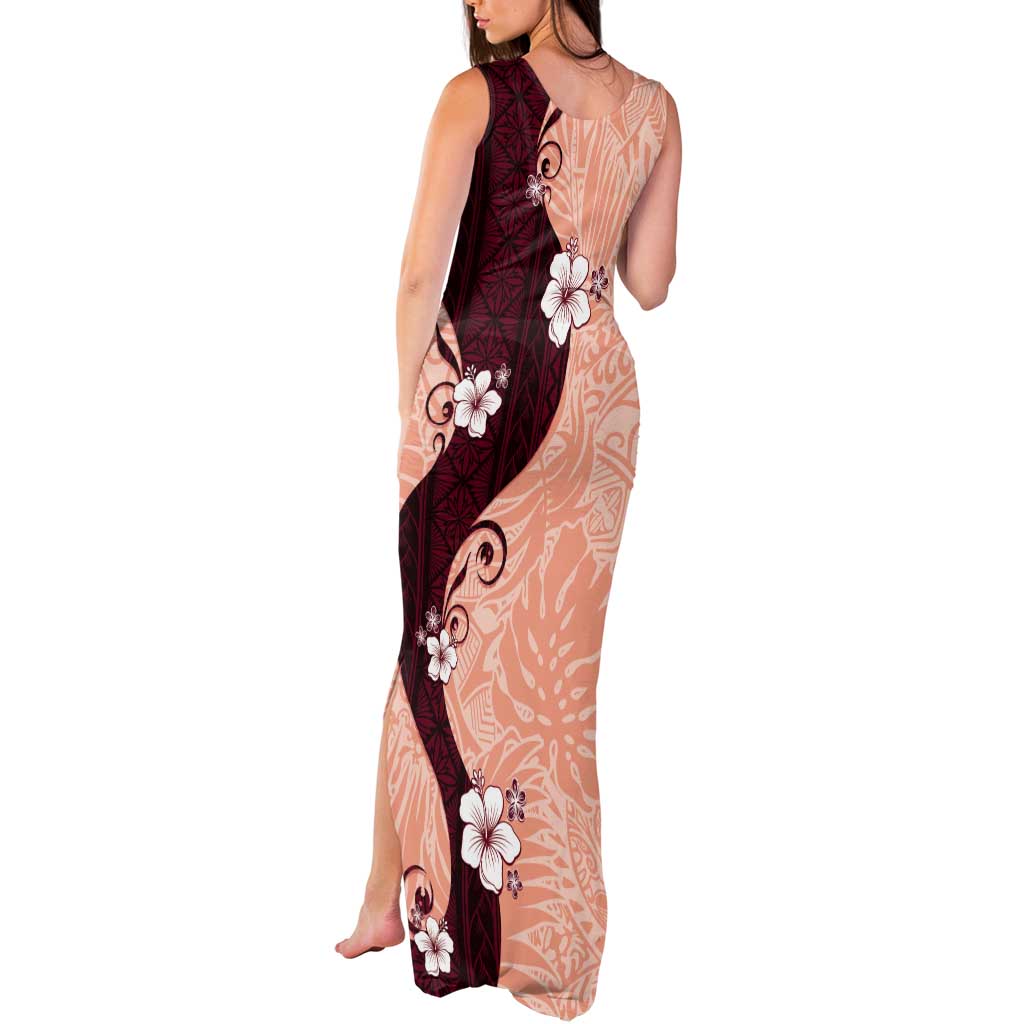 Polynesia Hibiscus Tank Maxi Dress Rose Bud Curve Motif - Polynesian Pride