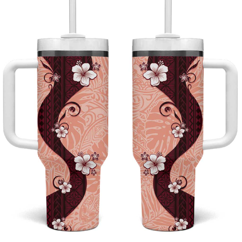 Polynesia Hibiscus Tumbler With Handle Rose Bud Curve Motif LT05 One Size: 40 oz Red - Polynesian Pride