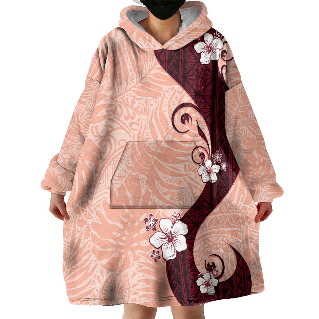 Polynesia Hibiscus Wearable Blanket Hoodie Rose Bud Curve Motif - Polynesian Pride