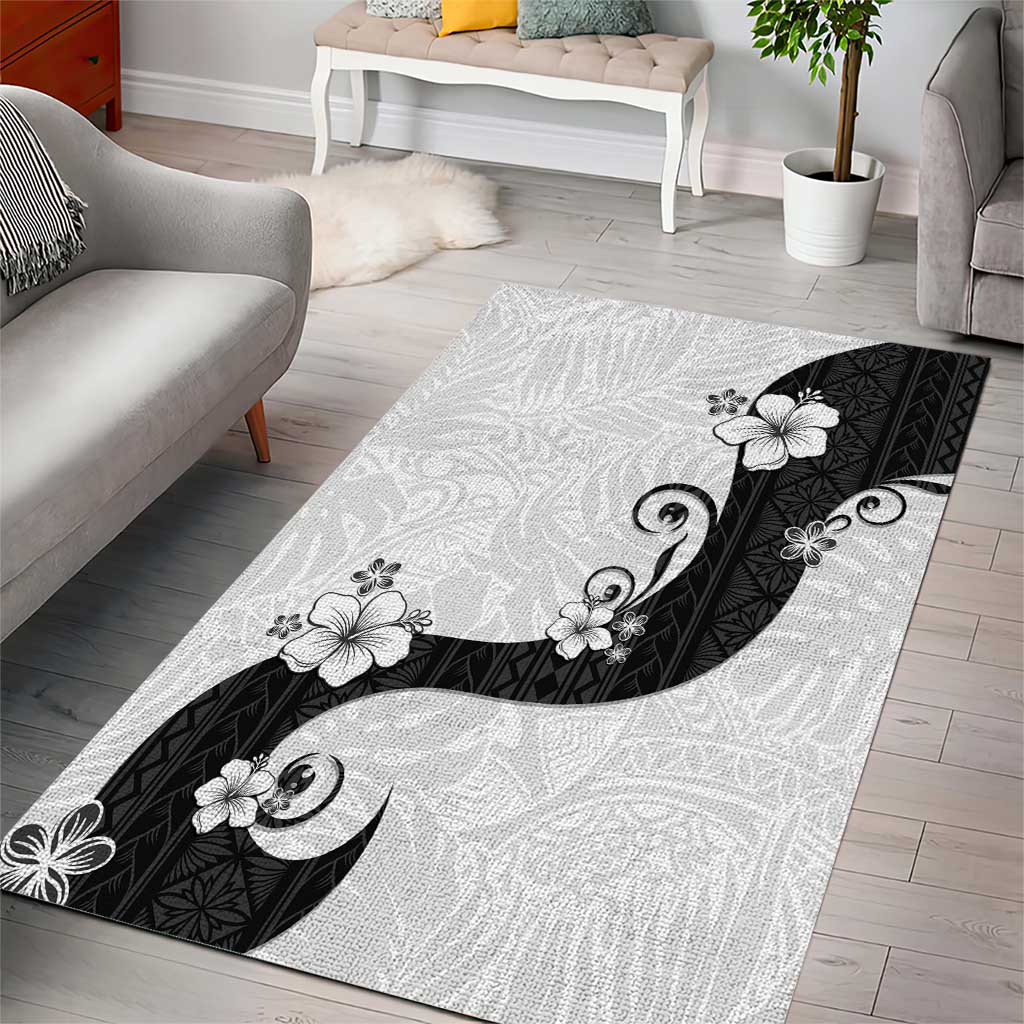 Polynesia Hibiscus Area Rug White Curve Motif LT05 - Polynesian Pride