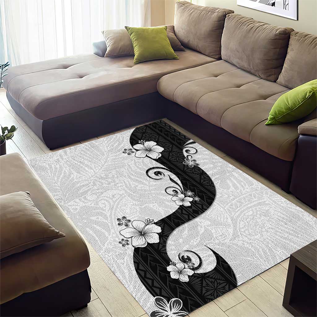 Polynesia Hibiscus Area Rug White Curve Motif LT05 - Polynesian Pride