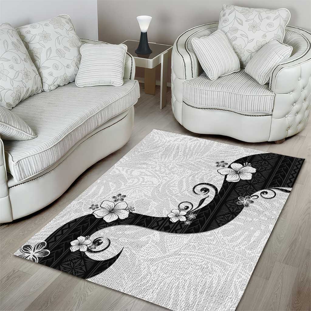 Polynesia Hibiscus Area Rug White Curve Motif LT05 - Polynesian Pride