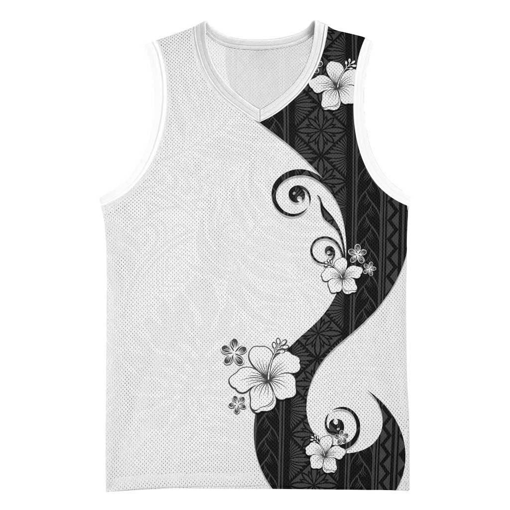 Polynesia Hibiscus Basketball Jersey White Curve Motif - Polynesian Pride