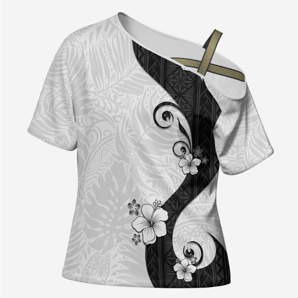 Polynesia Hibiscus Cross Shoulder Shirt White Curve Motif LT05 Female White - Polynesian Pride