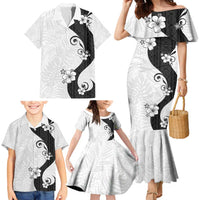 Polynesia Hibiscus Family Matching Mermaid Dress and Hawaiian Shirt White Curve Motif LT05 - Polynesian Pride