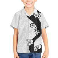 Polynesia Hibiscus Family Matching Off The Shoulder Long Sleeve Dress and Hawaiian Shirt White Curve Motif - Polynesian Pride