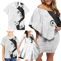 Polynesia Hibiscus Family Matching Off Shoulder Short Dress and Hawaiian Shirt White Curve Motif - Polynesian Pride