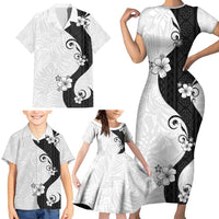 Polynesia Hibiscus Family Matching Short Sleeve Bodycon Dress and Hawaiian Shirt White Curve Motif LT05 - Polynesian Pride