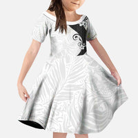 Polynesia Hibiscus Family Matching Summer Maxi Dress and Hawaiian Shirt White Curve Motif LT05 Daughter's Dress White - Polynesian Pride
