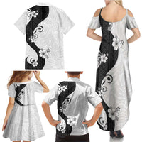 Polynesia Hibiscus Family Matching Summer Maxi Dress and Hawaiian Shirt White Curve Motif LT05 - Polynesian Pride