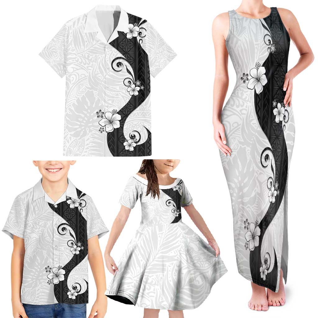 Polynesia Hibiscus Family Matching Tank Maxi Dress and Hawaiian Shirt White Curve Motif LT05 - Polynesian Pride