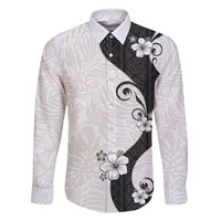 Polynesia Hibiscus Family Matching Tank Maxi Dress and Hawaiian Shirt White Curve Motif LT05 Dad's Shirt - Long Sleeve White - Polynesian Pride