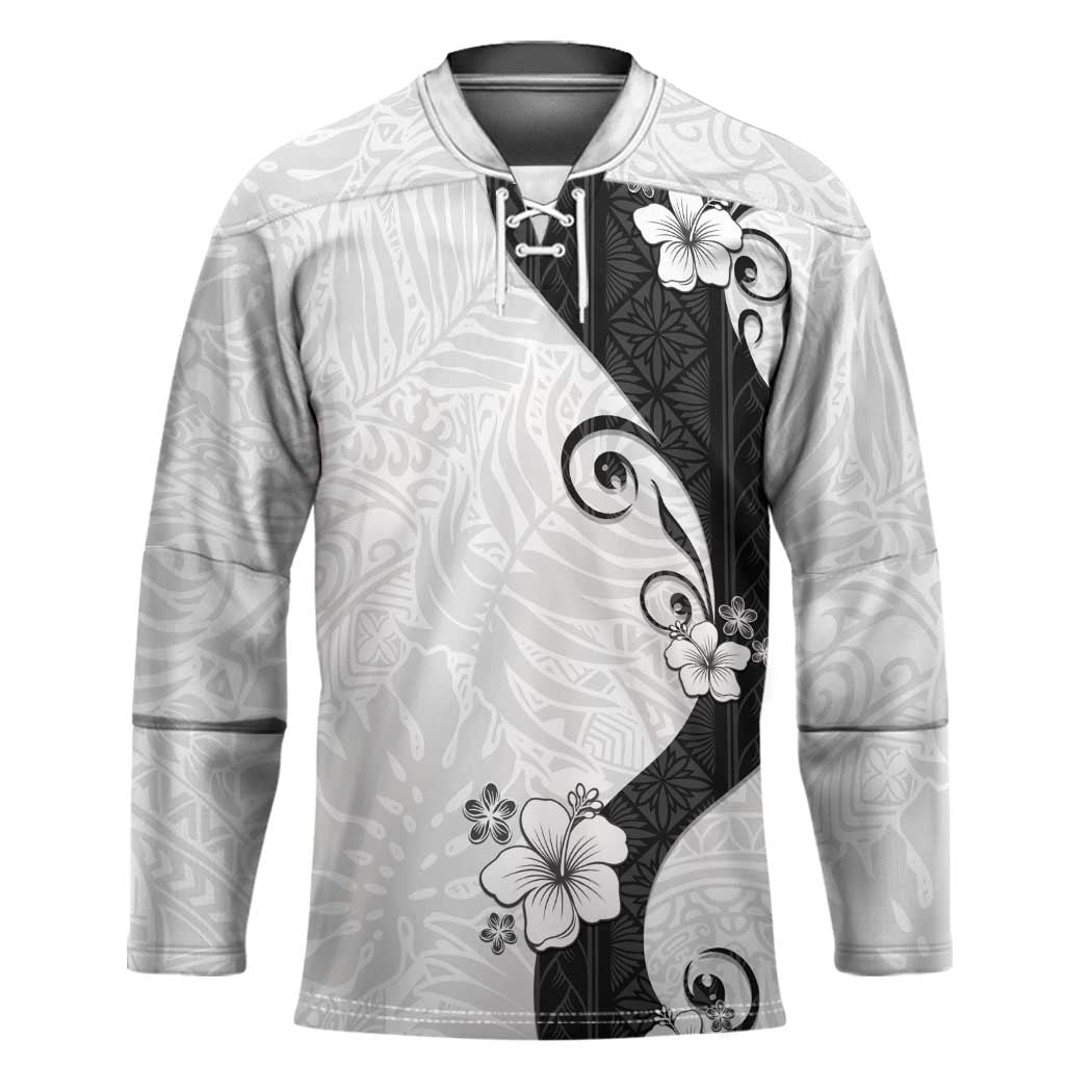 Polynesia Hibiscus Hockey Jersey White Curve Motif - Polynesian Pride