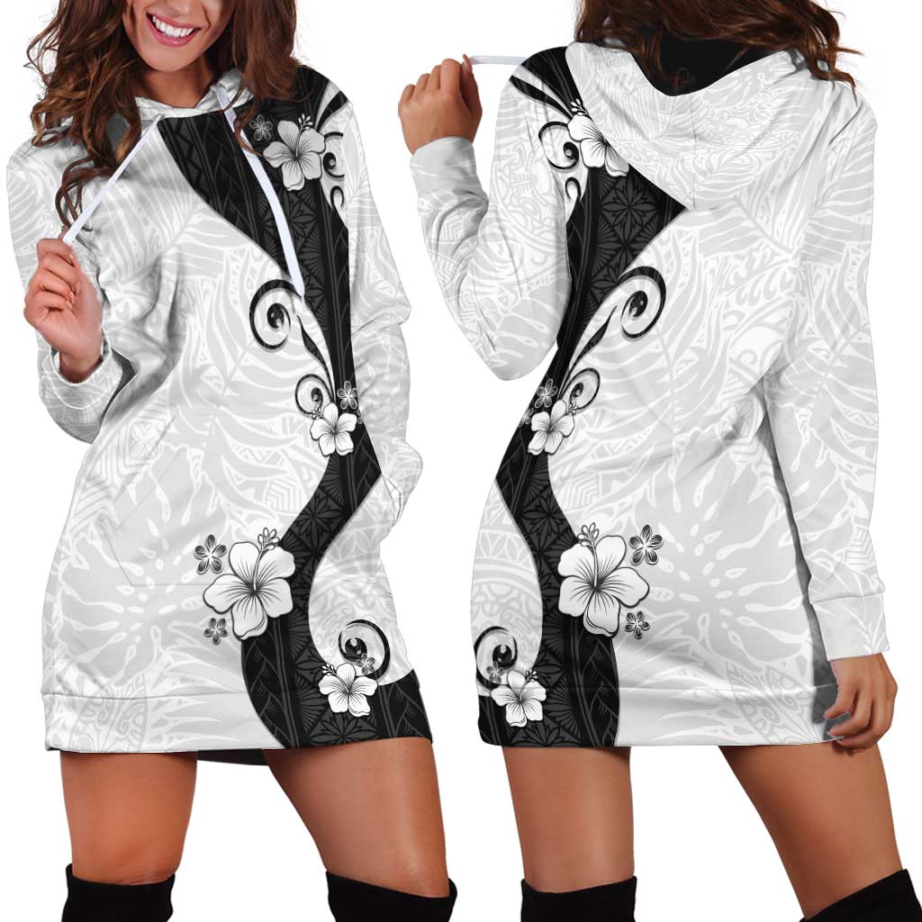 Polynesia Hibiscus Hoodie Dress White Curve Motif - Polynesian Pride