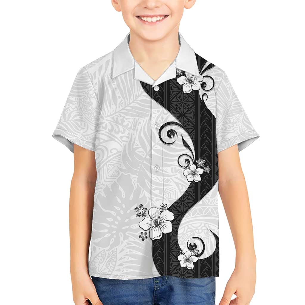Polynesia Hibiscus Kid Hawaiian Shirt White Curve Motif LT05 Kid White - Polynesian Pride