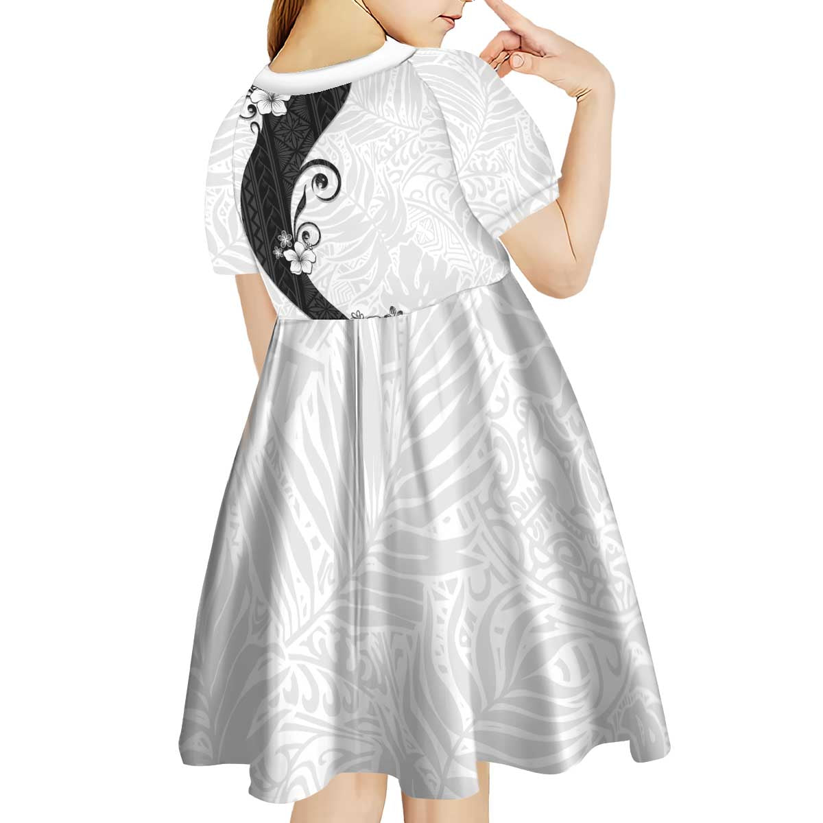 Polynesia Hibiscus Kid Short Sleeve Dress White Curve Motif LT05 - Polynesian Pride
