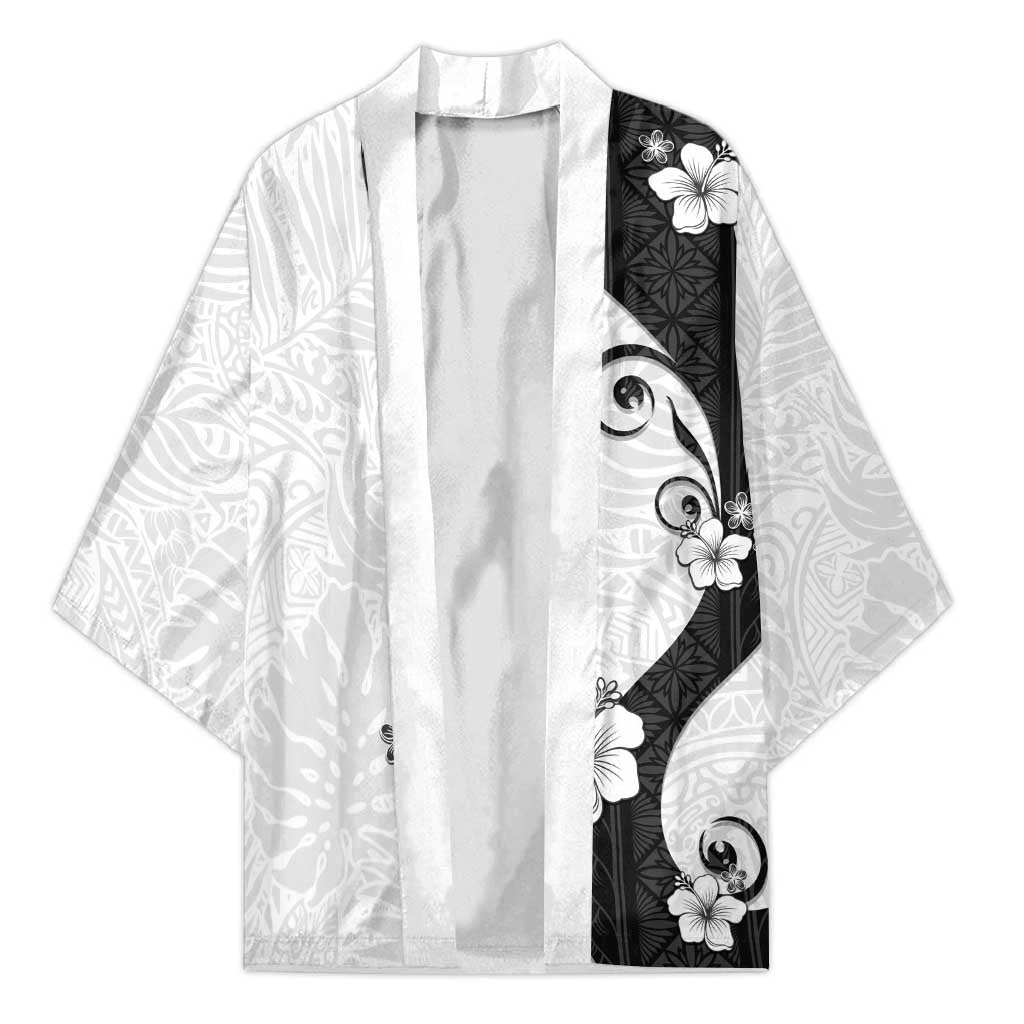 Polynesia Hibiscus Kimono White Curve Motif LT05 Unisex White - Polynesian Pride