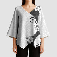 Polynesia Hibiscus Kimono Sleeve Blouse White Curve Motif - Polynesian Pride
