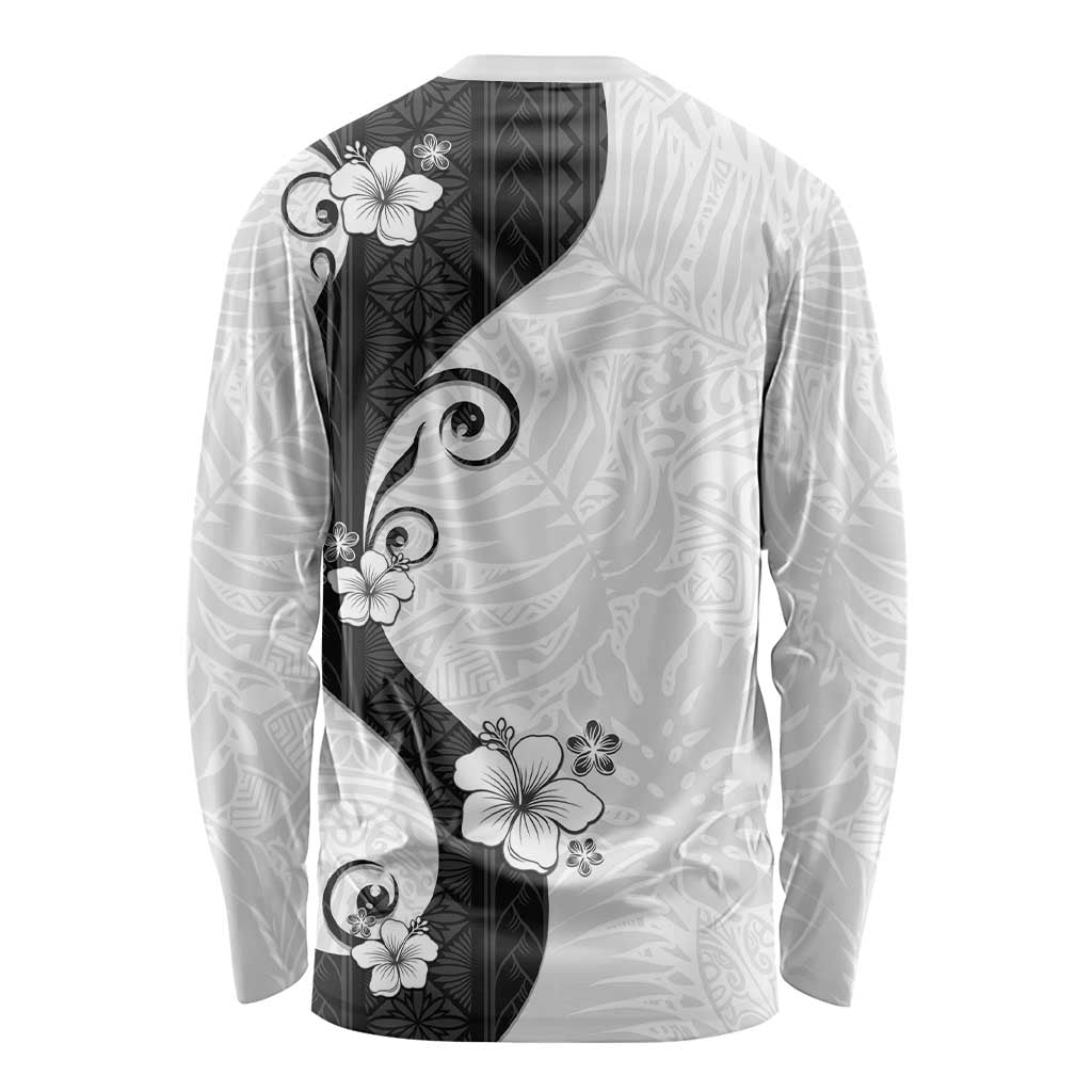 Polynesia Hibiscus Long Sleeve Shirt White Curve Motif - Polynesian Pride