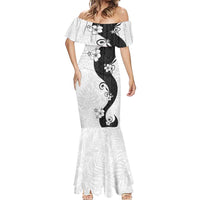 Polynesia Hibiscus Mermaid Dress White Curve Motif - Polynesian Pride