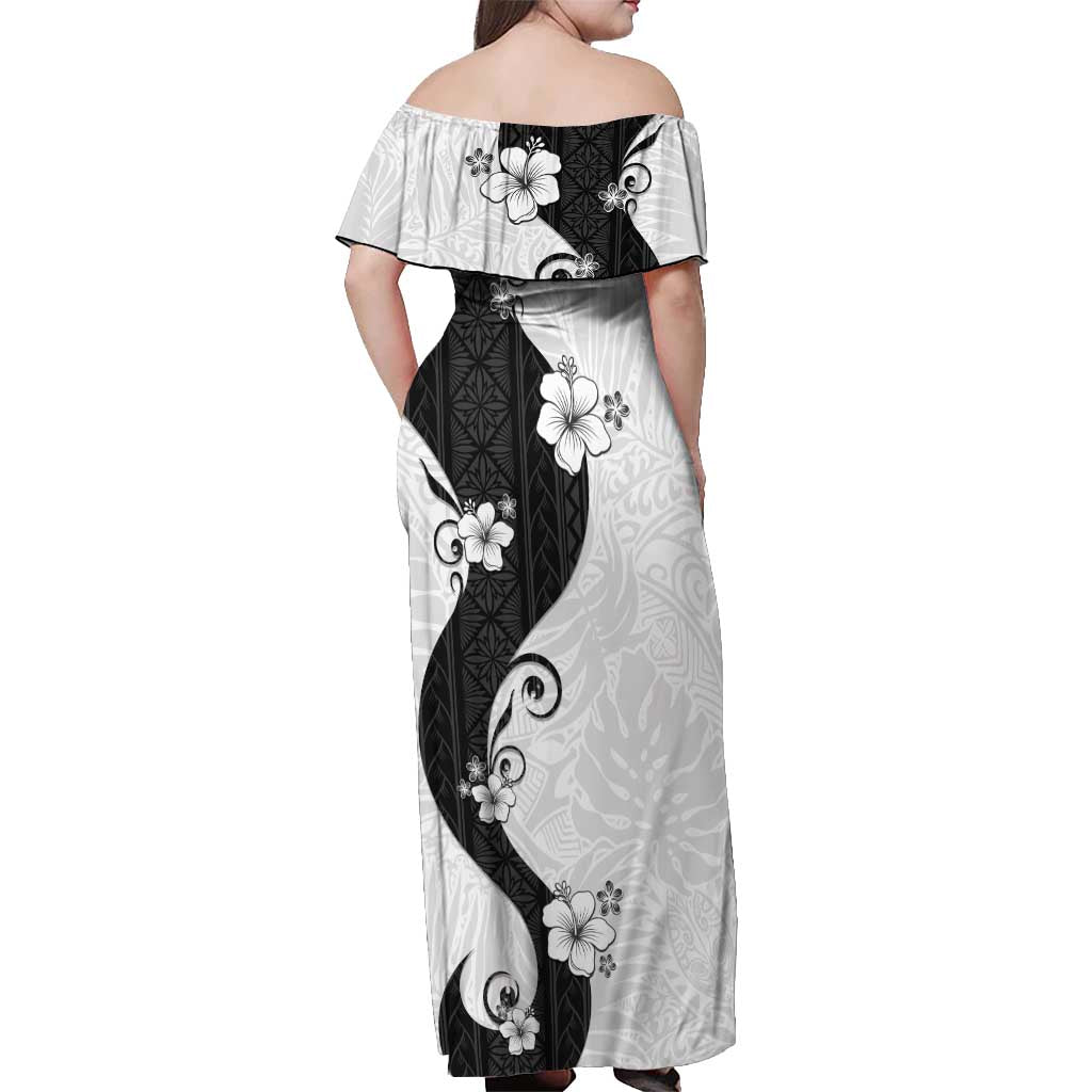 Polynesia Hibiscus Off Shoulder Maxi Dress White Curve Motif LT05 - Polynesian Pride