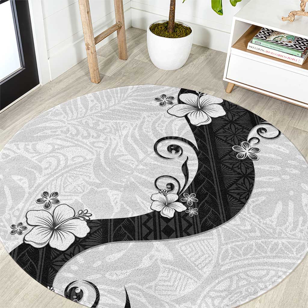 Polynesia Hibiscus Round Carpet White Curve Motif LT05 White - Polynesian Pride