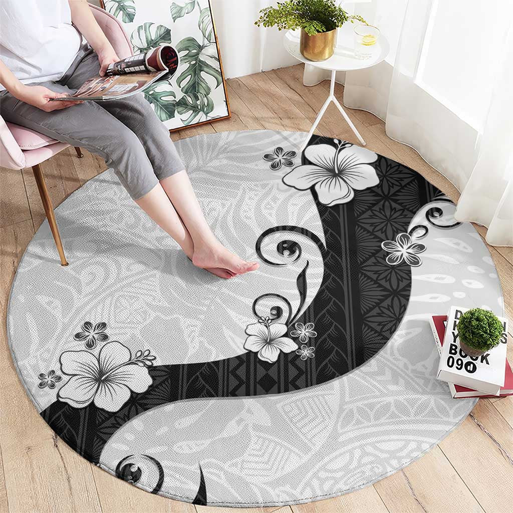 Polynesia Hibiscus Round Carpet White Curve Motif LT05 - Polynesian Pride