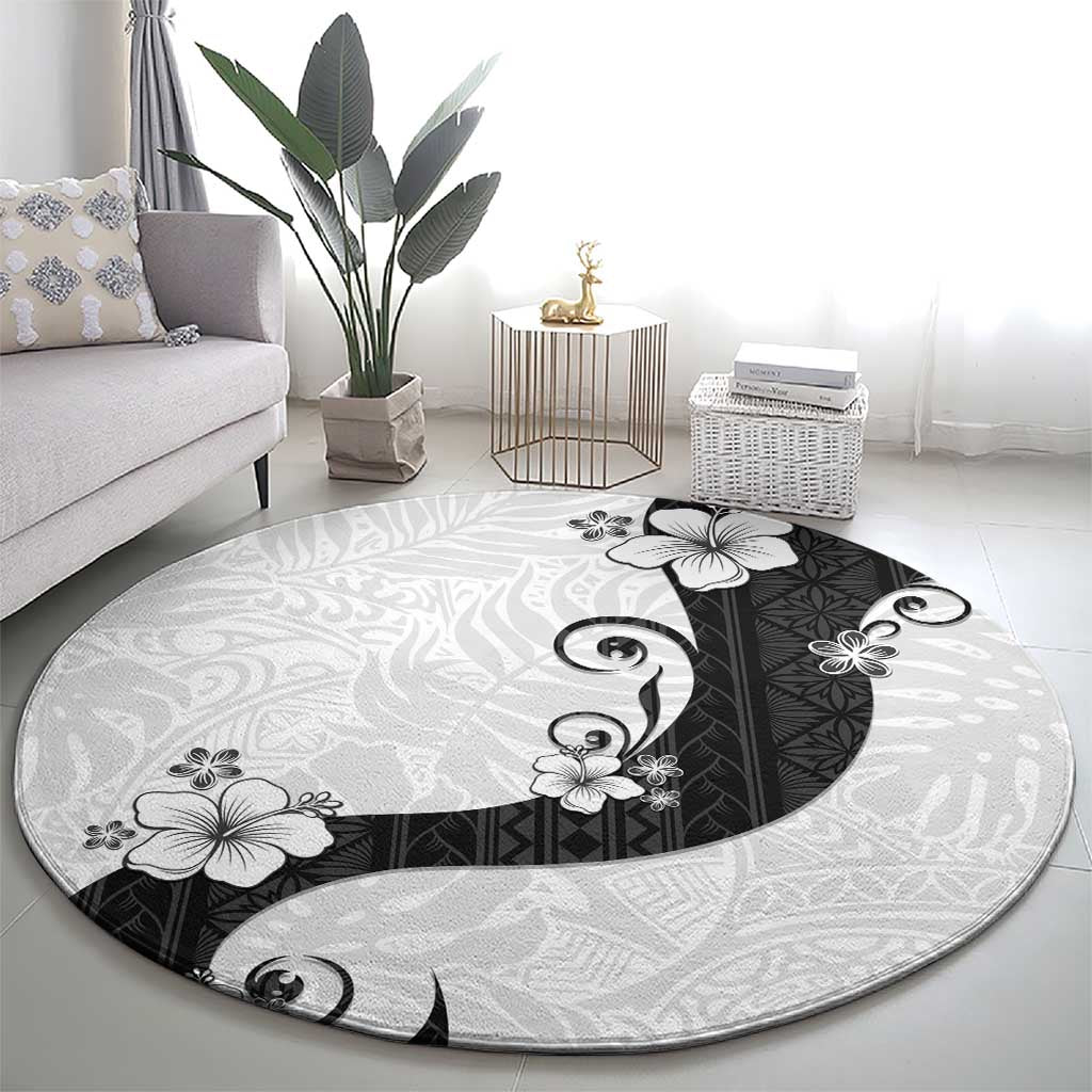Polynesia Hibiscus Round Carpet White Curve Motif LT05 - Polynesian Pride