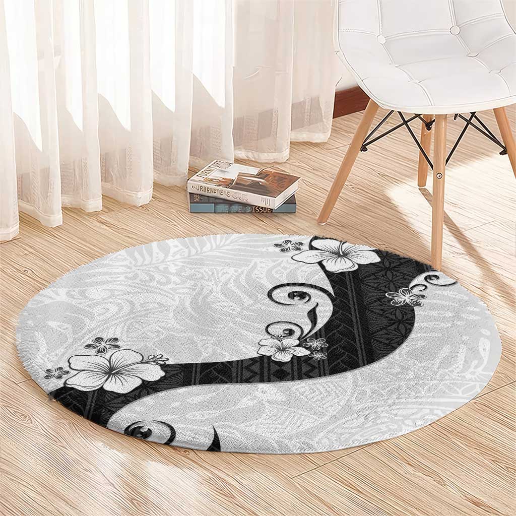 Polynesia Hibiscus Round Carpet White Curve Motif LT05 - Polynesian Pride