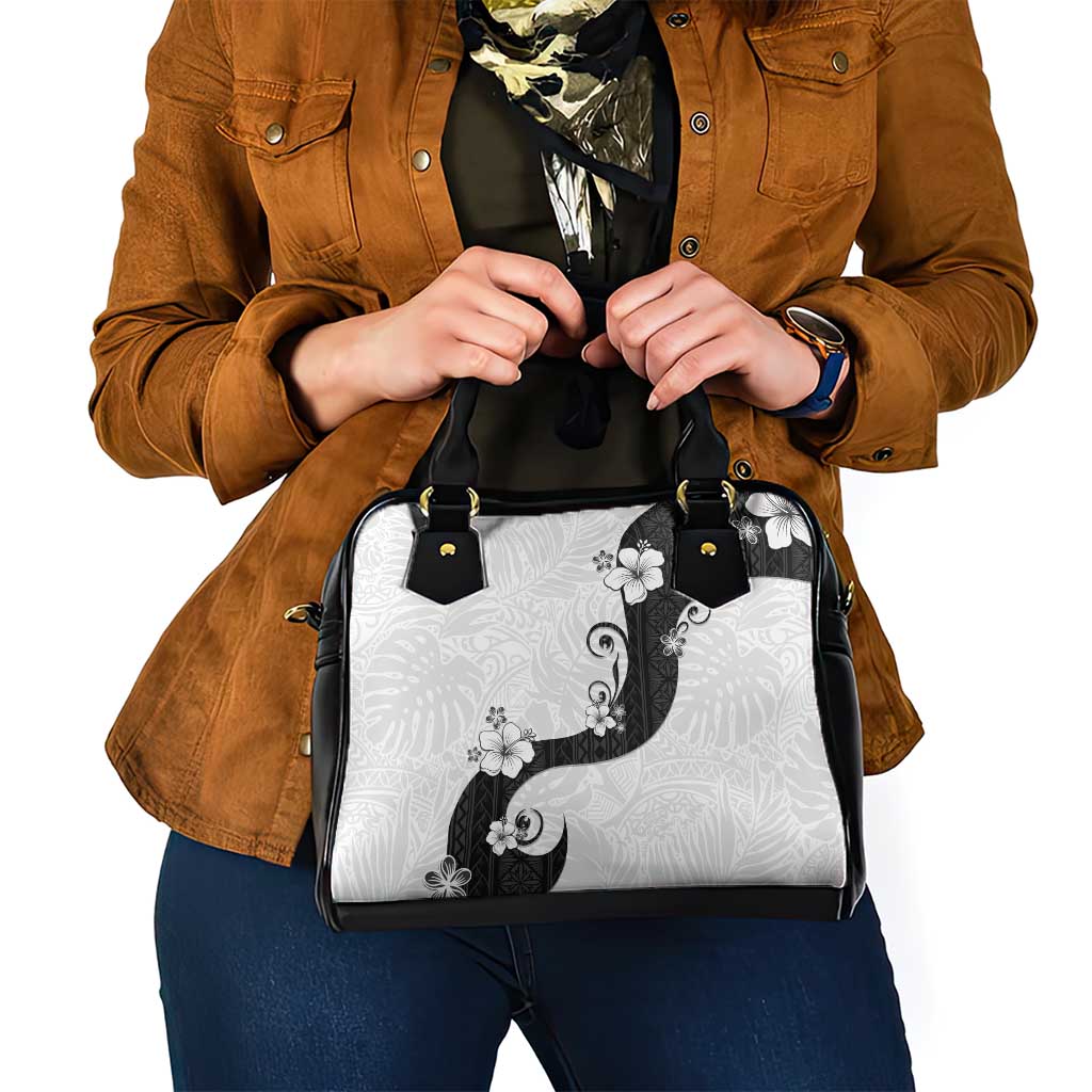 Polynesia Hibiscus Shoulder Handbag White Curve Motif - Polynesian Pride