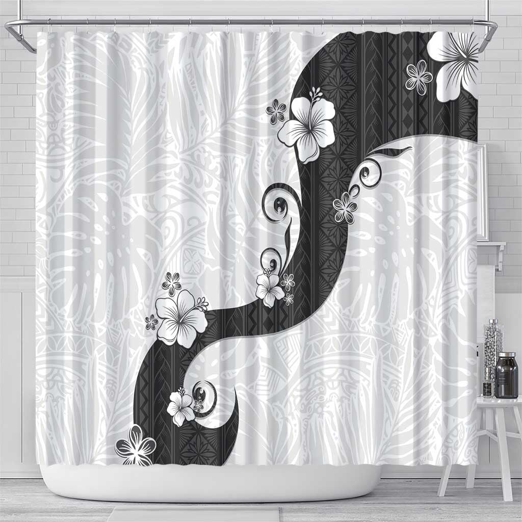 Polynesia Hibiscus Shower Curtain White Curve Motif - Polynesian Pride